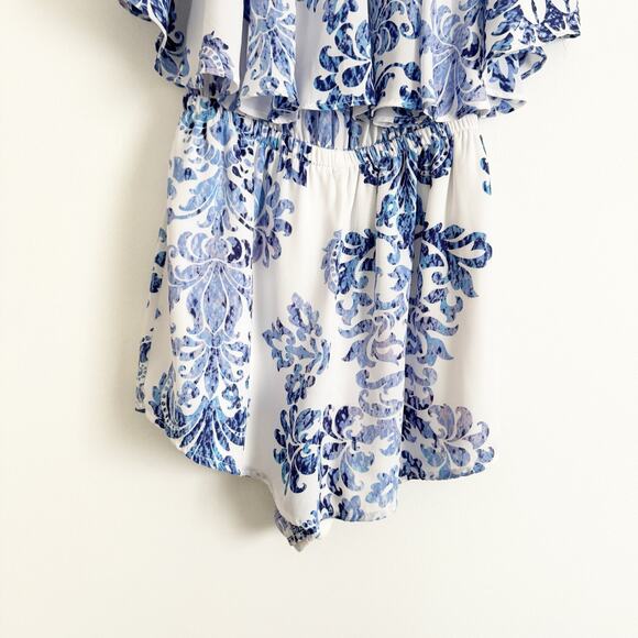 SHOW ME YOUR MUMU Rosarita Off Shoulder Romper Blue White XS - Picture 4 of 8